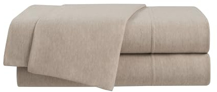 Vellux Solid Jersey Knit 4-Piece Full Size Sheet Set - Cotton Blend - Solid Sheet Set - Ultra-Soft & Cozy T-Shirt - Bed Sheet Set - Deep Pocket - Easy Care - Taupe Sheet Set (Full, Taupe)