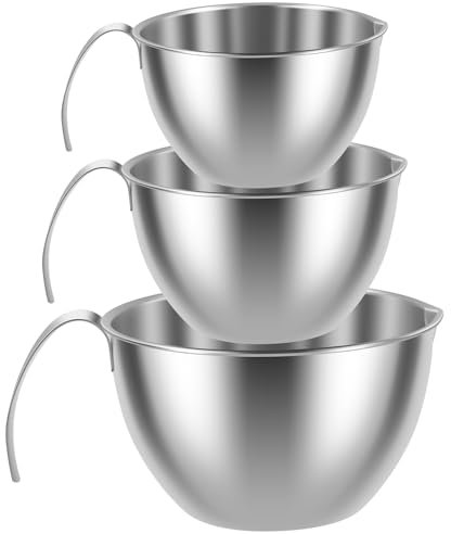 Lot de 3 bols mélangeurs gigognes en acier inoxydable avec bec verseur et couvercle - Bols à salade peu encombrants - 250/400/700 ml - Bols en métal pour la préparation des aliments