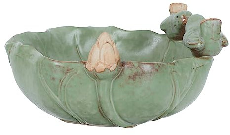 Gogogmee Pot De Fleurs Céramique Forme Lotus pour Balcon Intérieur Vert Foncé Décoration Plante