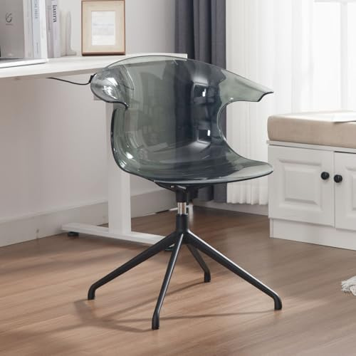chairus Drehstuhl Schreibtischstuhl PC Kunststoff Transparenter Bürostuhl für Arbeitszimmer Chefsessel mit Metallbeinen für Büro Wohnzimmer (Grau)