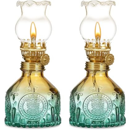2 Pièces Lampe à Huile Interieur, Lampe à Pétrole Vintage, Luminosité Réglable, Lampes à Pétrole en Verre Dégradé de Couleurs, Lampes à Huile pour Salon, Salle à Manger, Jardin, Utilisation d'Urgence