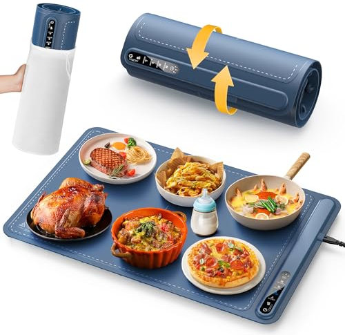 Lureshine Chauffe Plat Electrique pour 4 Températures & Minuteur 1/3/5h, Plaque Chauffante Electrique Portable et Rapide, Chauffe Plat électrique pour Réchauffer,Décongeler,Maison et Fêtes