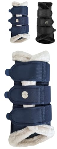 Marengos - Dressurgamaschen 1680D Comfort Light – Pferdegamaschen mit weichem Kunstfell, Klettverschlüssen & atmungsaktivem Mesh – Gamaschen für Pferde in Nachtblau – Größe L
