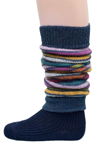 Hjort natur | Barn benvärmare tjocka | en storlek 6–12 år | 100 % ull (kbT), Blå randig, One size