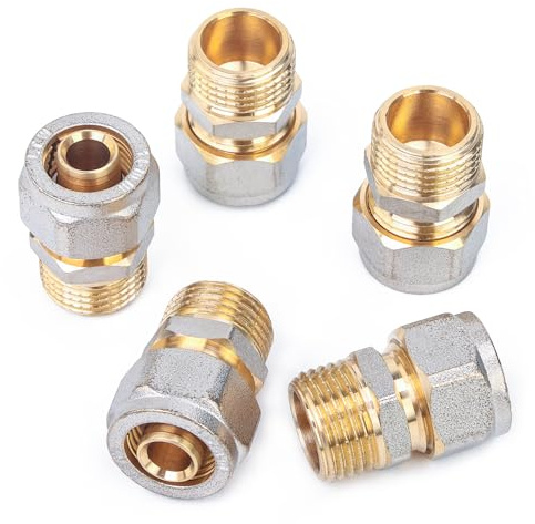 LTWFITTING Skruvmontering för aluminiumkompositrör, övergång med yttergänga, 16 mm x 1/2 tum (5 stycken)