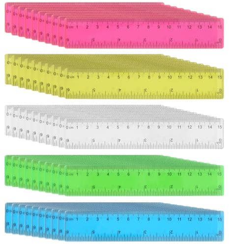 CHUIFAI 50 stycken linjaler 15 cm, plast linjal färgad, 5 färger färgglada linjaler, okrossbar linjal liten med centimeter och tum för skola, hem, kontor