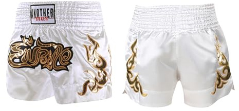 XYYYHTL Pantaloncini Muay Thai Uomo Donna Bambino Pantaloncini Boxer Traspiranti per MMA Kickboxing Combattimento Palestra Allenamento Abbigliamento 01-White