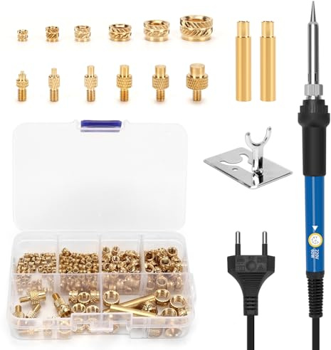 Gewindeeinsätze Lötspitzen Set, 60W Temperatur Einstellbar Lötkolben, 8PCS Lötspitzen für Gewindeeinsatz, 200PCS Gewindeeinsätz 3d druck M2/M3/M4/M5/M6/M8, Lötspitzen Gewindeeinsatz Set
