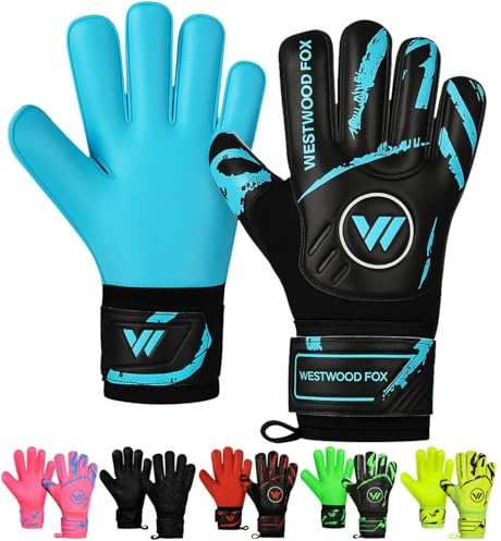 WESTWOOD FOX målvaktshandskar, fingerskydd fotboll målvaktshandskar för barn, ungdomar, vuxna, tungt grepp palm Dumbo latex 4 + 3 mm, handledsstöd