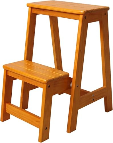Taburete plegable de madera maciza y escalera, resistente de 150 kg de capacidad, ahorra espacio, para el hogar, cocina y biblioteca, diseño multifuncional para un fácil almacenamiento