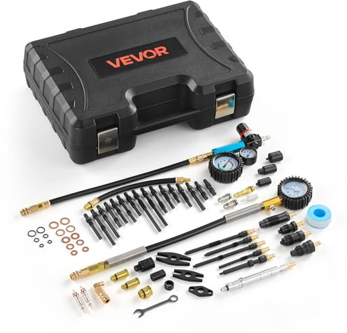 VEVOR Engine Cylinder Compression Tester Kit, 0-700 PSI Pressure Gauge & 0-100 PSI Leak Gauge, Automotive Leak Down Tester Kit with 4 Adapters, Pressure Check & Leakage Rate Test on Cars, Motorcycles