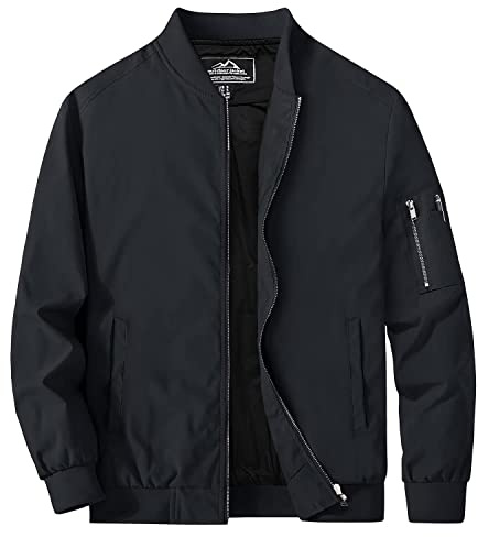 MAGCOMSEN Windbreaker Övergångsjacka för män, ledig lätt bomberjacka, arméflygarjacka, Jacka, casual, jackor, höstjacka, pilotjacka med ärmficka, svart, M