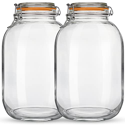 Qianfenie Lot de 2 Grands Bocaux en Verre avec Couvercles Hermétiques – Bocaux Mason à Large Ouverture de 3,8 l avec Couvercles à Charnière pour Fermentation, Mise en Conserve, Pot à Conserve