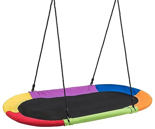 COSTWAY Columpio de Nido Columpio Colgante para Niño Cuerda Ajustable de 100-180 cm Carga hasta 150 kg para Jardín Interior Exterior (Multicolor)