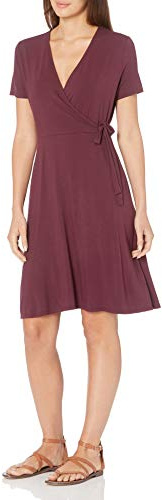 Amazon Essentials Abito Avvolgente a Maniche Corte Donna, Bordeaux, M