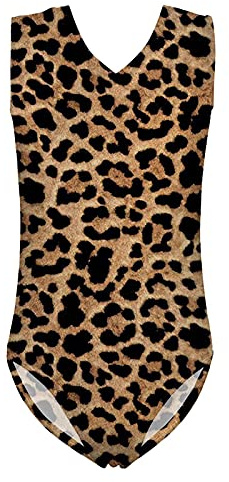 Jeiento Mädchen-Gymnastikanzug, einteilig, ärmellos, 3–14 Jahre, leopard, 7-8 Jahre