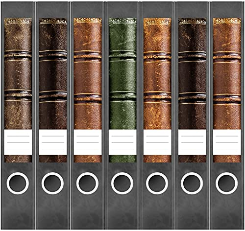 Etiketten für Ordner | Antike Bücher | 7 Aufkleber für schmale Ordnerrücken | Selbstklebende Design Ordneretiketten Rückenschilder