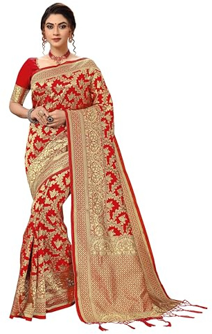 Nivah Fashion Women's Banarasi Art Silk Saree with Blouse Piece(NH.S13-Red)