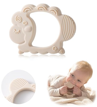 Moonkie Teething Toy, Safe & Easy to Hold BPA Free Silicone Baby Soothing Teethers, Prevent Finger Sucking Teether Toys Best for Babies 0-6 6-12 Months (Sheep Shifting Sand)