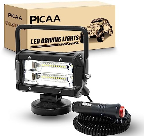 PICAA 1 pezzi 72W 5 Pollici Faro da lavoro a LED da con magnete base magnetica accendisigari Alluvione portatili a LED rotondi da per Auto Barca FUORI STRADA 4X4 SUV ATV UTV Camion 12V 24V