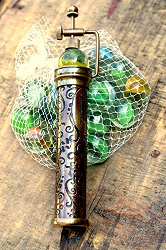 ANTIQLICIOUS Handcrafted Antique Brass Kaleidoscope with Marble Eyepiece – Vintage-Style Metal Kaleidoscope for Adults | Twist Marble Design Collectible Gift