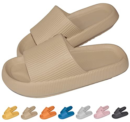 HIDARLING Badeschuhe Herren Damen Badeschlappen Cozislides Original Slippers Cloudyzz Schlappen Wolke Hausschuhe (Khaki, Erwachsene, Herren, 42, Numerisch (von/bis), EU Schuhgrößensystem, 43, M)