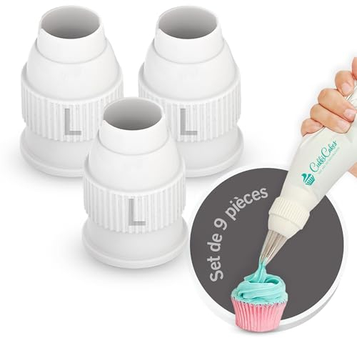 CukkiCakes 3 tlg Adapter-Set für Spritzbeutel Mit Tüllen, Spritztüllen Set, Spritzbeutel Einweg groß und Klein, Tüllen, Krapfenspritze, für Cupcakes, Tortendeko Blumen, Krapfen, Berliner.