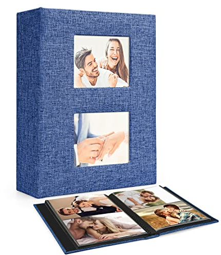 Photo Albums 6x4, 50 Pages 200 Photos, Black Pages, Linen Photo Album, Slip In Photo Album 10 x 15cm Large Capacity, Perfect Gifts For Anniversary, Baby, Wedding, Birthday, Family