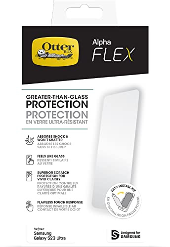 OtterBox Alpha Flex Displayschutz für Samsung Galaxy S23 Ultra, ultra starker Schutz vor Brüchen und Kratzern, antimikrobieller Schutz