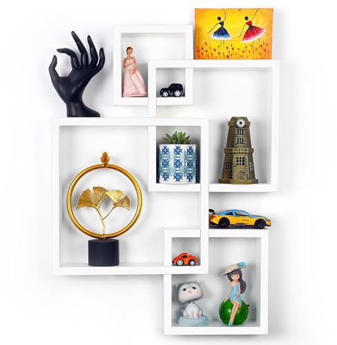 BELLE VOUS Würfel Wandregal weiß - Wand Regal hängend aus Holz - Schweberegal Hängeregal Würfelregal für Küche Wohnzimmer Büro - Bücherregal für Bücher DVD Deko - Weiß