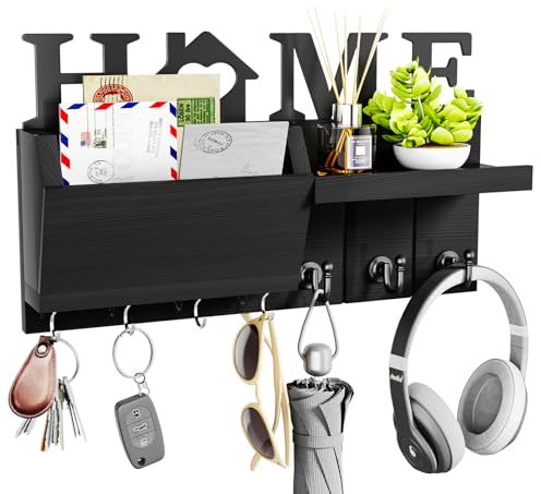 HapiRm Key Holder for Wall, Key Hanger with Home Design, Key Hooks Wall Mounted with Mail Sorter for Entryway, Mudroom, Hallway, Bedroom, Kitchen, Office