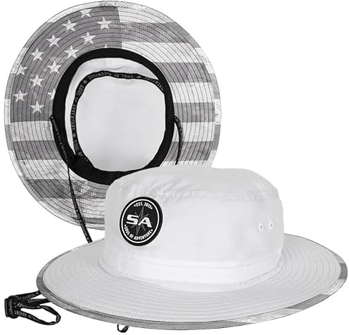 SA Company Bucket Hat | UV 50+ for Adults | Sun Protection with Adjustable Fit, Moisture-Wicking Fabric | White with Ghost American Flag Print