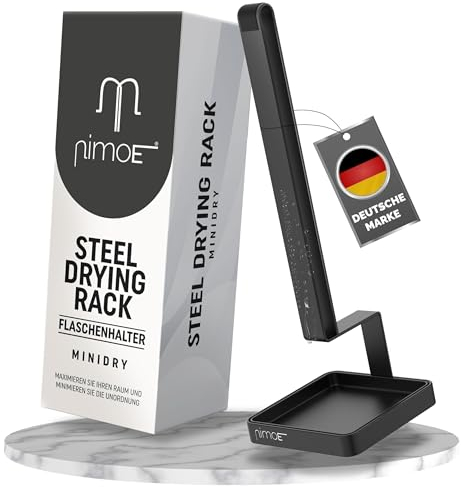 NIMOE® MiniDry | minimalistischer Flaschenhalter für Jede Flasche | platzsparendes Abtropfgestell für Deine Küche, kompatibel mit SodaStream, Aarke, Brita | Abtropfständer rostfrei (Dark Grey)