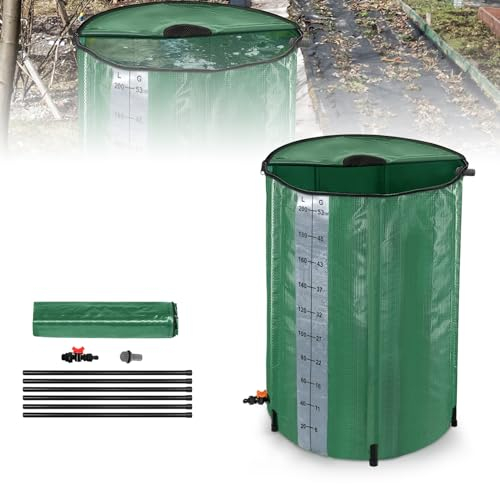 LARS360 Regenwassertonne Faltbar 200L mit Skala, Regentonne mit Überlaufschutz und Hahn, Regenwassertank mit Wassereinlassgitter, Rostfrei und witterungsbeständig - Dunkelgrün