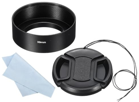 PATIKIL Parasol de 39mm Superficie Esmerilada Estándar Antirreflectante en el Interior con Tapa de Objetivo de 52mm y Paño de Limpieza para Lente de Cámara Negro