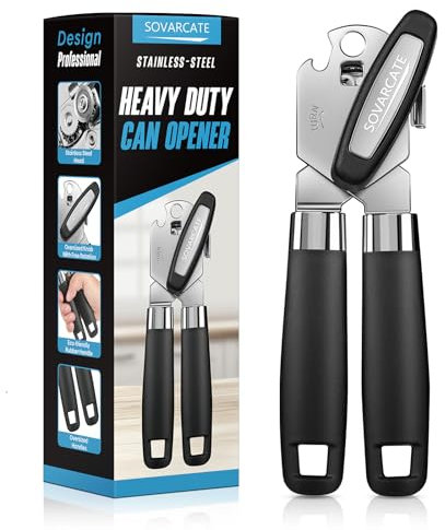 Apriscatole Manuale Multifunzionale Professionale Apribarattoli Solleva-Coperchio Magnetico [Impugnatura Ergonomica Curva] Acciaio Inossidabile, Amico dell'Artrite, Utensile da Cucina per Anziani