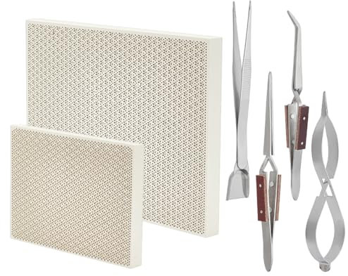 BENECREAT 6 kit de Soudure Bijoux, Outils de Moulage Par Fusion Comprennent 2 bloc de Soudure en Nid D'Abeille, 3 pinces à Souder et une Pince à Épiler avec Pelle, pour la Fabrication de Bijoux