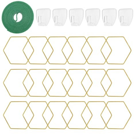 Besshepplo Lot de 18 treillis à chaîne pour plantes grimpantes, supports de plantes d'intérieur et d'extérieur pour plantes de jardin, anneaux en métal doré avec crochets et sangles