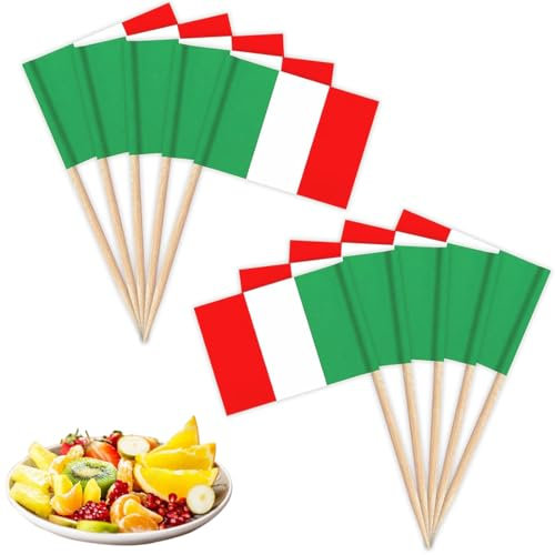 NJCXOLA Petit Drapeau Italie -100 Pcs Mini Drapeaux Italien Drapeau en cure-dent pour Décoration Jardin Bar, Euro Football Match, Coupe du Monde, Célébration Fête Nationale