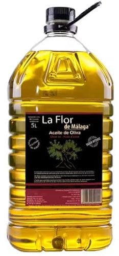 Aceite De Oliva Intenso La Flor De Málaga - Garrafa PET 5 Litros con Asa Negra, Ideal para Cocinar, Aliñar Ensaladas, Freír y Disfrutar en Crudo. Calidad y Versatilidad en Cada Gota (1 Garrafa 5L).