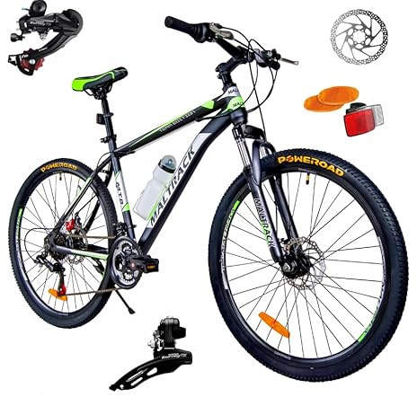 BDW - Vélo Tout Terrain - de Montagne - VTT - Roues 26 Pouces - 18 Vitesses - Couleur Vert - Guidon Ergonomique - Freins à Disques Mécaniques - Fourche Suspendue - Jantes Aluminium