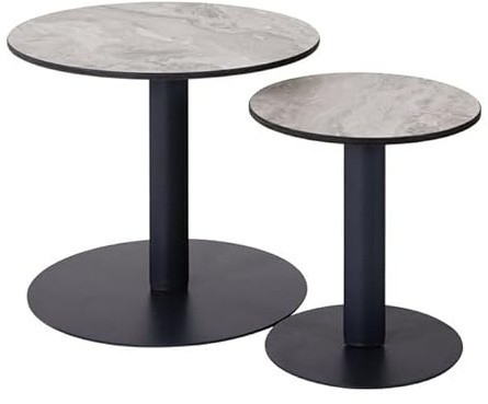 OUTLIV. Loungetisch Set Pandora 2-teilig Aluminium HPL Betonoptik Rund UV-beständig Witterungsfest Anthrazit Light Concrete Ø50 und Ø35 cm