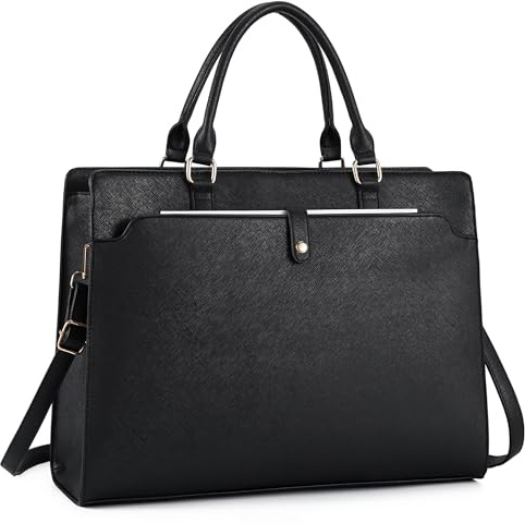 DORRISO Borsa Tote Laptop Donna, Borsa Portatile 15,6 Pollici - Pelle PU Impermeabile Multifunzionale Trendy Texture per Ufficio Lavoro Affari Scuola Insegnanti Università Nero