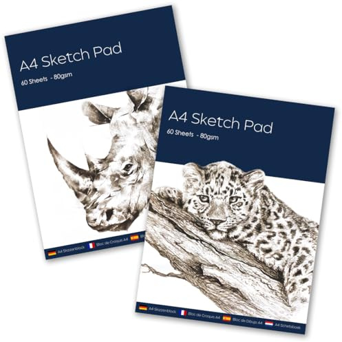 2 Pack of A4 Sketchbook for Artists,Drawing Paper, Art Sketch Pad - Perfect for Painting, Drawing and Sketching, 80 GSM Premium White Paper, Each 60 Sheets