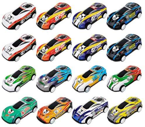 AEKZOX Set de 16 Coches para Niños de Metal con Mecanismo de Retroceso, Coches Pequeños para Niños y Niñas