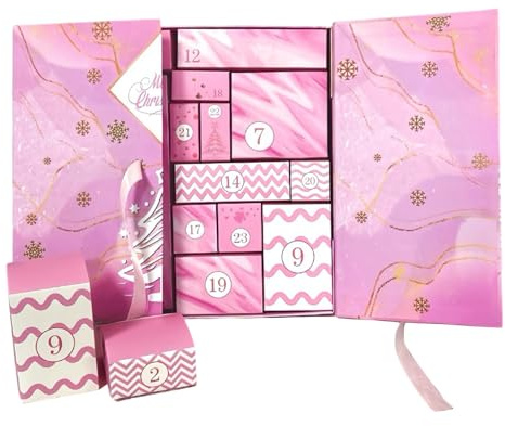 Calendario De Adviento Vacío - Rosa Con 24 Casillas Vacías Reutilizable Para Navidad - Caja De Calendario De Fiestas En Para Llenar - Para Niños Y Adultos Rellenos Calcetín Favoritos Fiesta Cumpleaños