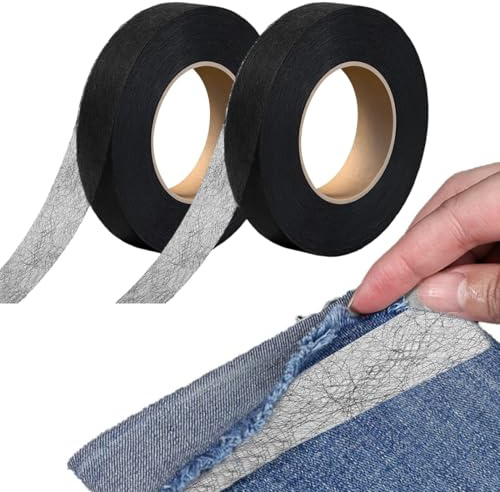 SIRLOMU Nastro Termoadesivo 2 pezzi, lavabile in lavatrice, Orlo termoadesivo forte, Nastro Adesivo biadesivo per tessuti, Vestiti, Jeans, termoadesivi per tessuti (128m x 2cm) (nero)