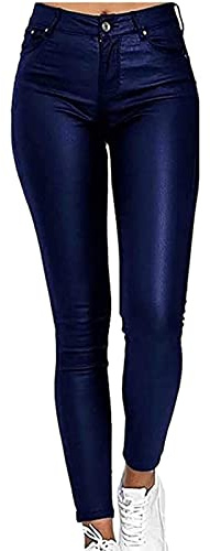 Dambyxor I Äkta, Skinny Slim-fit Läderbyxor, Leggings I Konstläder, Push-up Läderleggings Med Hög Midja, Tajta Hellånga Läderleggings(Blue,3XL)