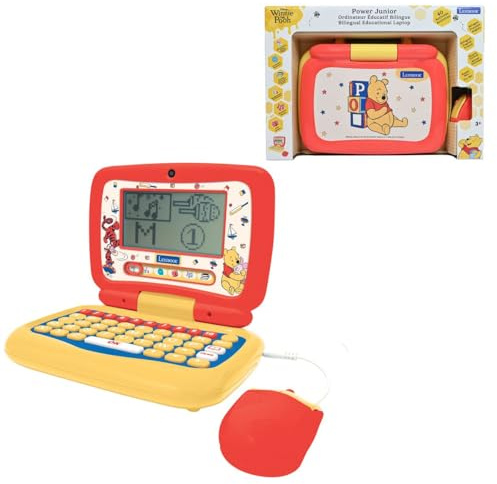 Lexibook, Winnie the Pooh Bilingual Talking Educational Laptop, 40 Activities English French, Learning Games and Stories, Keyboard, Mouse and Pretend Webcam, Red/Yellow, JC398WTPi1