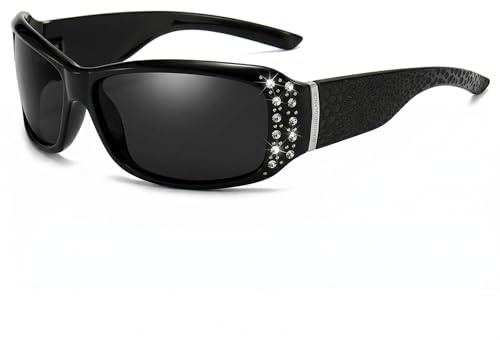 EBJDE Retro Polarized Rhinestones Sunglasses for Women Trendy Shades with UV400 Protection